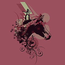 印花矢量圖 T恤圖案 動(dòng)物 馬 花紋 免費(fèi)素材