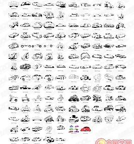 132個(gè)經(jīng)典的黑白卡通汽車圖案