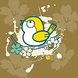 印花矢量圖 可愛卡通 卡通動物 小鳥 花朵 免費(fèi)素材