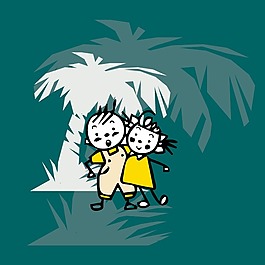印花矢量圖 可愛卡通 男孩 女孩 椰子樹 免費素材