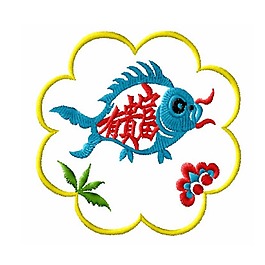 繡花 魚 花紋 花朵 文字 免費(fèi)素材