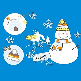 印花矢量圖 可愛卡通 雪人 帽子 雪花 免費(fèi)素材