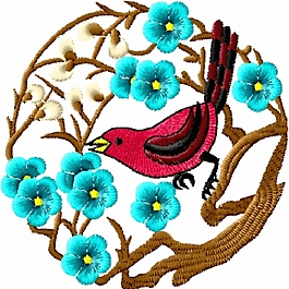繡花 花朵 樹枝 鳥類 免費素材