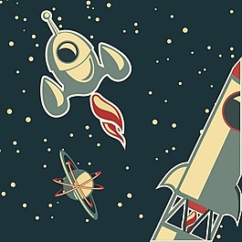 印花矢量圖 宇宙 星球 飛船 色彩 免費素材