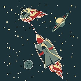 印花矢量圖 宇宙 星球 飛船 火箭 免費素材