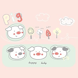 印花矢量图 可爱卡通 卡通动物 小猪 云朵 免费素材