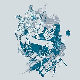 印花矢量圖 人物 女人 花紋 英文 免費素材