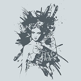 印花矢量圖 人物 女人 色彩 灰色 免費素材