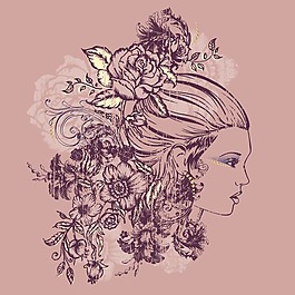 印花矢量圖 人物 女人 花紋 花朵 免費素材