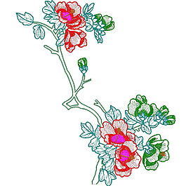 繡花 花紋 花朵 樹枝 免費素材