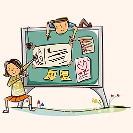 印花矢量圖 可愛卡通 女孩 男孩 黑板 免費(fèi)素材