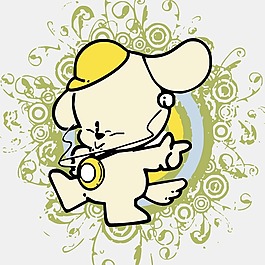 印花矢量圖 可愛(ài)卡通 卡通動(dòng)物 小狗 花紋 免費(fèi)素材