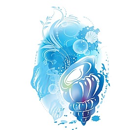 印花矢量圖 水彩 海螺 花紋 色彩 免費(fèi)素材