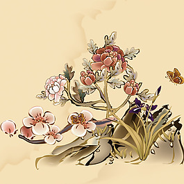 印花矢量圖 植物 花卉 巖石 色彩 免費素材