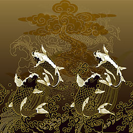 印花矢量圖 動(dòng)物 鯉魚 云霧 色彩 免費(fèi)素材