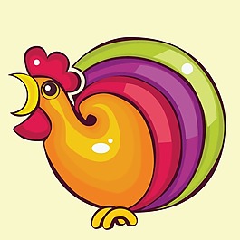 印花矢量圖 卡通動物 鳥類 公雞 色彩 免費素材