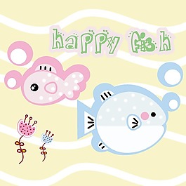 印花矢量圖 可愛(ài)卡通 卡通動(dòng)物 魚(yú) 花朵 免費(fèi)素材