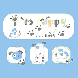 印花矢量圖 可愛卡通 卡通動物 小狗 腳印 免費素材