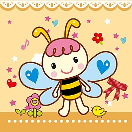 印花矢量圖 可愛(ài)卡通 卡通動(dòng)物 蜜蜂 蝴蝶結(jié) 免費(fèi)素材