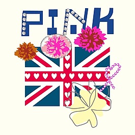 印花矢量圖 印燙結合 燙鉆 旗幟 英文 免費素材
