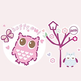 印花矢量圖 可愛卡通 卡通動物 貓頭鷹 樹枝 免費(fèi)素材