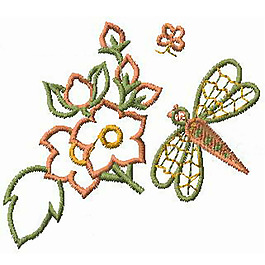 绣花 花卉 花纹 蜻蜓 免费素材