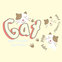 印花矢量圖 可愛卡通 卡通動物 貓 腳印 免費(fèi)素材