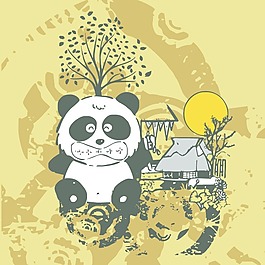 印花矢量圖 可愛卡通 卡通動物 熊貓 樹 免費素材