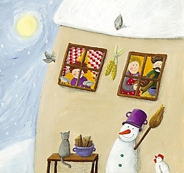 位圖 插畫 圣誕節(jié) 雪人 小屋 免費(fèi)素材