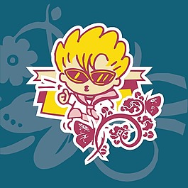 印花矢量圖 可愛卡通 人物 男孩 花紋 免費素材