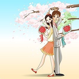 印花矢量圖 節(jié)日元素 情人節(jié) 情侶 花束 免費素材