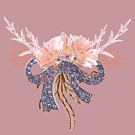印花矢量圖 植物 花朵 花束 蝴蝶結(jié) 免費素材