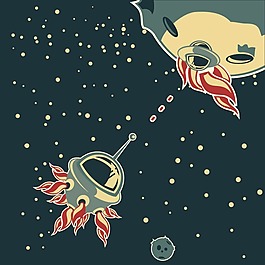 印花矢量圖 宇宙 星球 飛船 色彩 免費素材