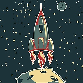 印花矢量圖 宇宙 星球 火箭 色彩 免費素材