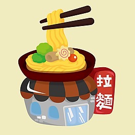 印花矢量圖 可愛卡通 建筑 面館 色彩 免費(fèi)素材