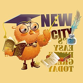 印花矢量圖 可愛卡通 卡通動物 鳥類 文字 免費(fèi)素材