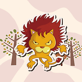 印花矢量圖 可愛卡通 卡通動物 獅子 大樹 免費(fèi)素材