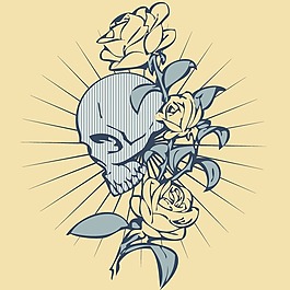 印花矢量圖 靈異 骷髏 植物 玫瑰花 免費素材
