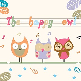 印花矢量圖 可愛卡通 卡通動物 貓頭鷹 英文 免費素材