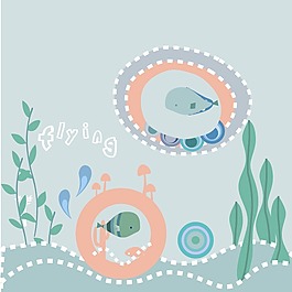 印花矢量圖 可愛卡通 卡通動物 魚 海底 免費素材