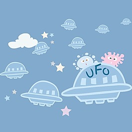 印花矢量圖 可愛卡通 卡通元素 飛碟 UFO 免費素材