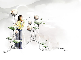 植物花卉插畫與美女