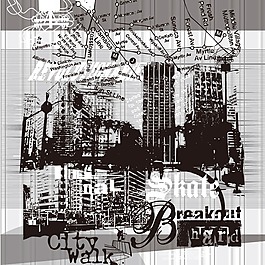 印花矢量圖 建筑 城市 線路圖 色彩 免費(fèi)素材