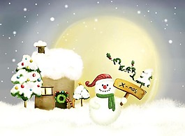 位圖 插畫 圣誕節(jié) 雪人 小屋 免費(fèi)素材
