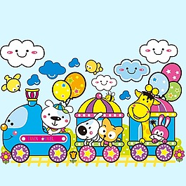 印花矢量圖 可愛卡通 交通工具 小火車 卡通動物 免費素材
