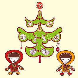 印花矢量圖 可愛(ài)卡通 圣誕節(jié) 圣誕樹(shù) 女孩 免費(fèi)素材