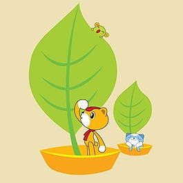 印花矢量圖 可愛卡通 卡通動物 熊 葉子 免費(fèi)素材