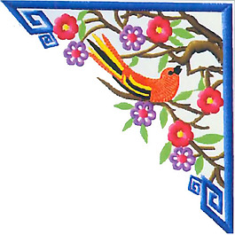 繡花 花卉 樹枝 小鳥 家紡 免費素材