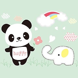 印花矢量圖 可愛卡通 卡通動物 熊貓 大象 免費素材