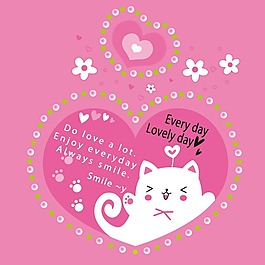 印花矢量圖 可愛卡通 卡通動物 小貓 愛心 免費素材